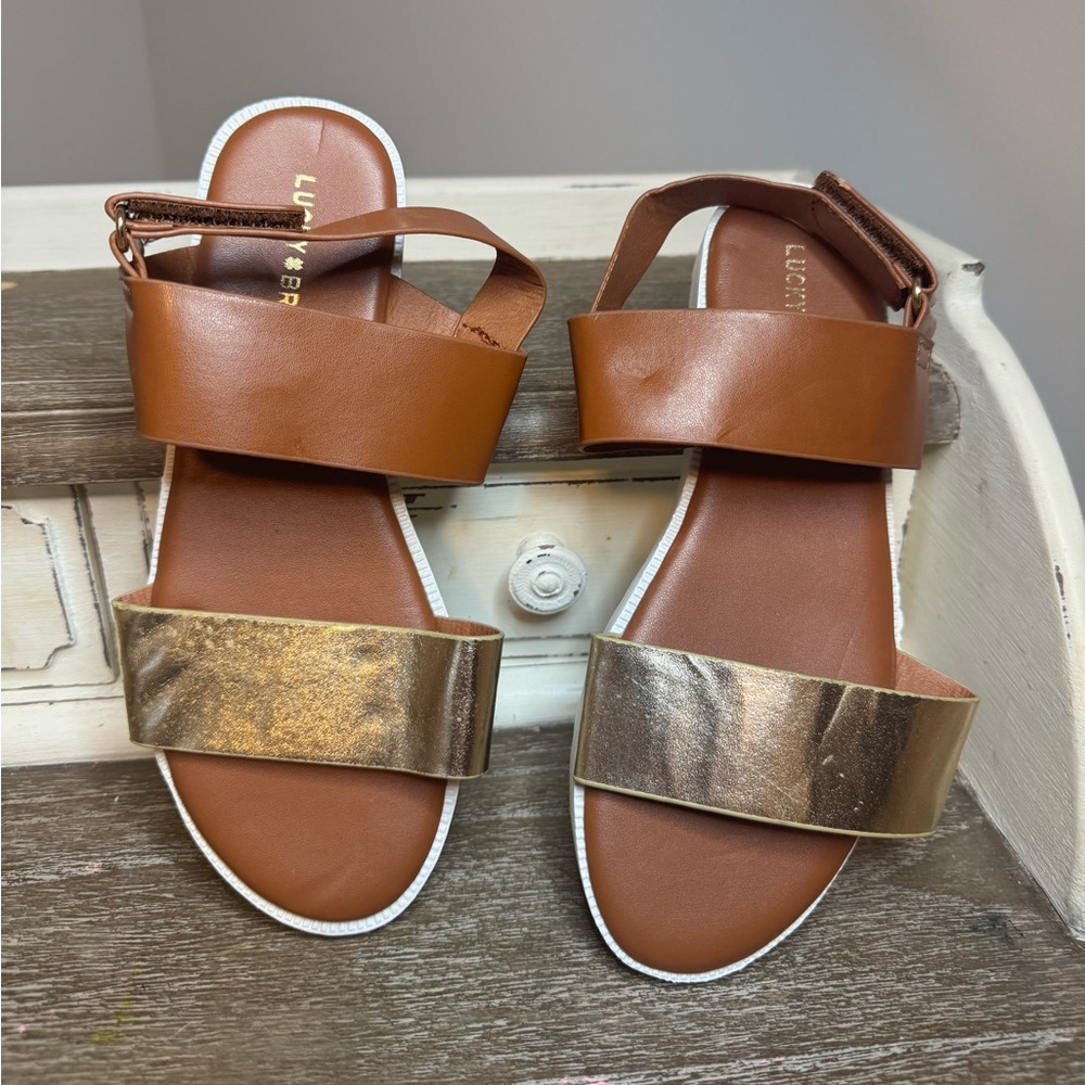 Lucky Brand Girls Size 3m Cognac and Gold Sandals